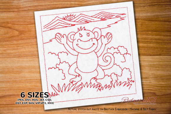 Baby Monkey Dancing Redwork