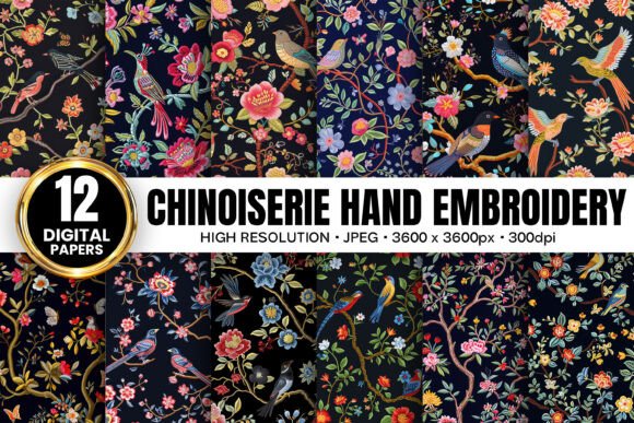 Black Chinoiserie Embroidery Patterns