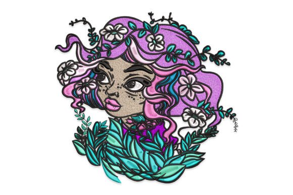 Bohemian Girl with Flowers and Leaves