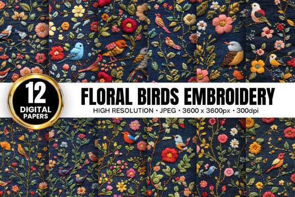 Floral Birds Denim Embroidery Patterns