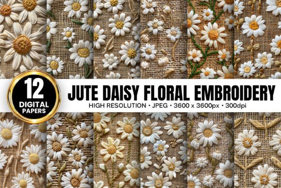 Jute Daisy Flowers Embroidery Patterns