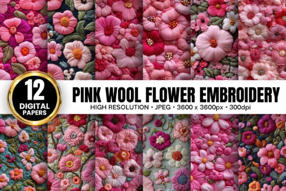 Pink Wool Flowers Embroidery Patterns