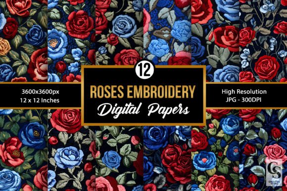 Red and Blue Rose Embroidery Patterns