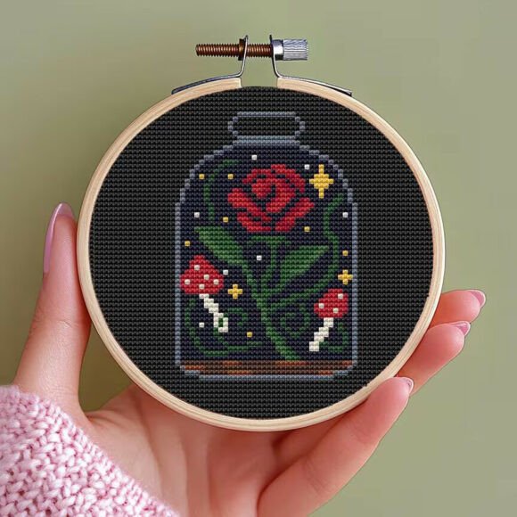 Rose in Magic Jar Cross Stitch PDF Patte