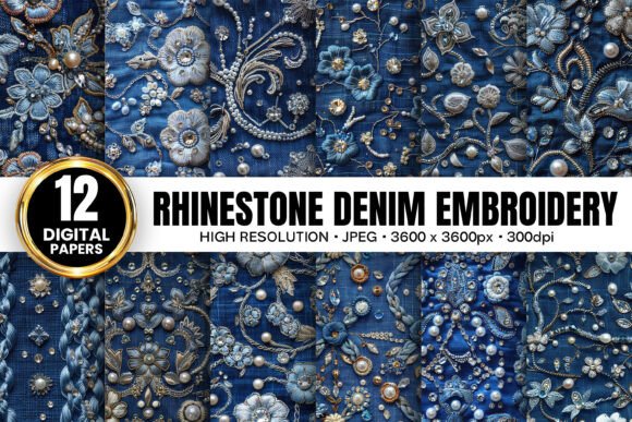 Silver Rhinestone Denim Embroidery Paper